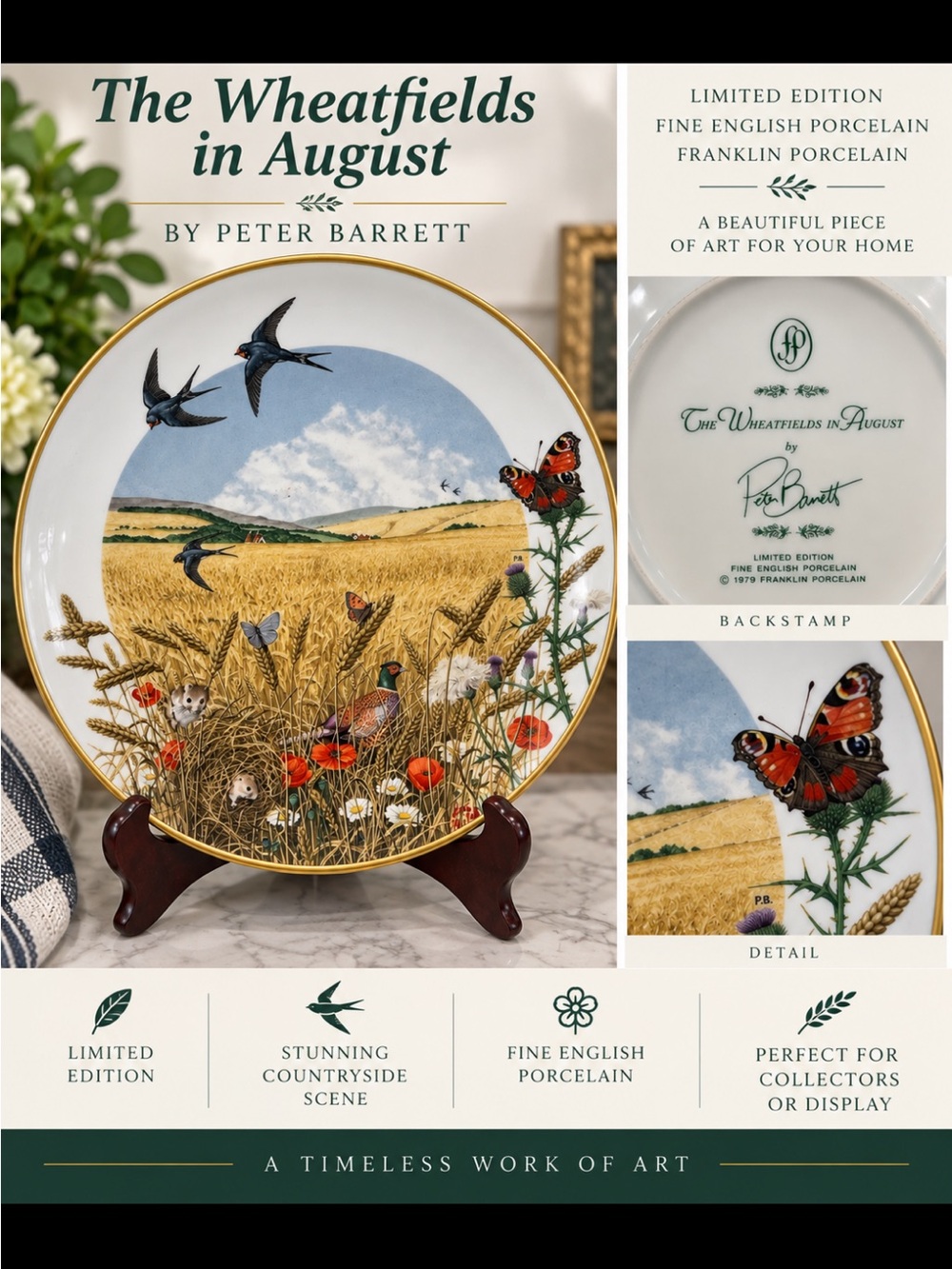 Franklin Porcelain "The Wheatfields in August" Collector Plate - Gold Trim